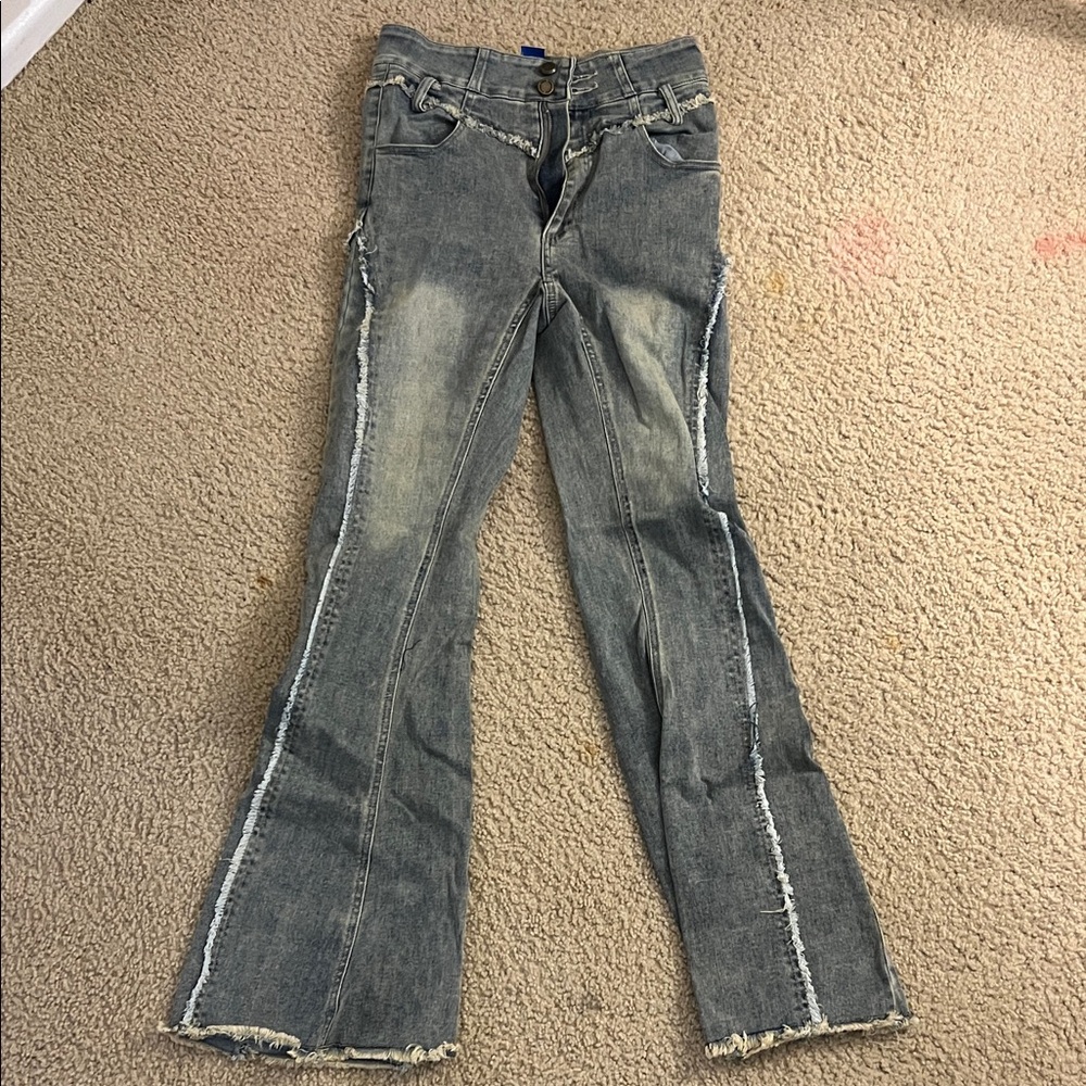 Aelfric Eden Distressed Gray Flare Jeans
